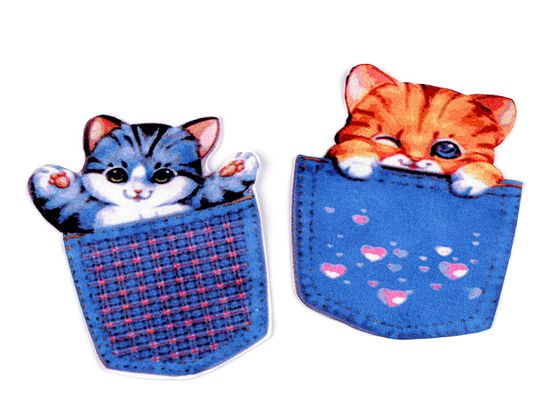 Textil aplikáció / felvasalható folt macska zsebben