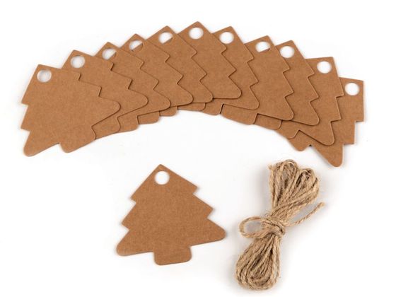 Cimke / névkártya juta madzaggal karácsonyfa, szív, maci, csipesz